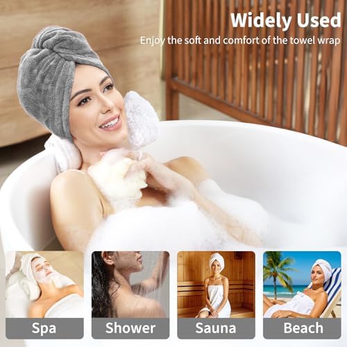 Women's Bath Towel Wrap with Hair Towel, Adjustable Soft Microfiber–Grey - Image 5