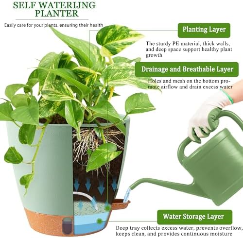 2 Pack 8 Inch Pots for Plants Indoor, Plastic Self Watering Planters - Image 5