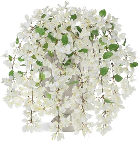 33.5" Bougainvillea Artificial Flowers Fake White Flowers, UV Resistant Long Sprays Artificial Bougainvillea Flowers for Indoor & Outdoor Decor, 3PCS Faux Hanging Flower for Home Room Wedding Porch by VillaComo