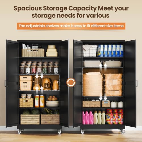 Yizosh 75"Black Metal Kitchen Pantry Cabinets,Mobile Garage Storage Cabinet - Image 6
