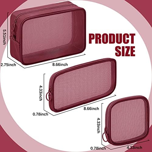 Weewooday 4Pcs Mesh Makeup Bag, Wine Red, Small, Large, Medium, Classic - Image 2