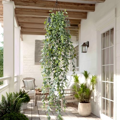 Artificial Hanging Plant 2 Pcs Faux Plant Ivy Vine Faux Eucalyptus Vines Fake Potted Greenery for Wall Living Room Home Shelf Office Bathroom Outdoor Indoor Decor (Type 2) - Image 5