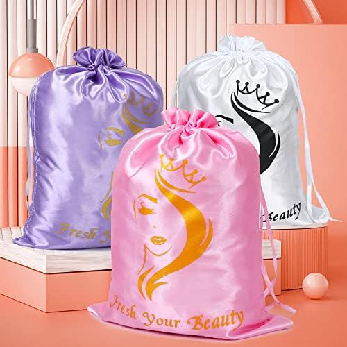 Satin Bags with Drawstring - Soft Pouches for Multiple Pieces, Bundles & Hair Extension Supplies - Home and Salon Use (6PCS Purple) - Image 7