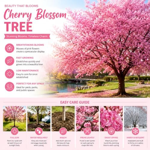 Double Pink Cherry Blossom Tree, Ornamental Plant Live, 6-12" Tall, in Pot - Image 3