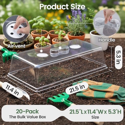 20-Pack 5" Tall Humidity Domes for 1020 Trays – Clear Vented Propagation Covers with Adjustable Airflow – High-Clearance Seedling Lids for 10x20 Flats, Germination & Plant Cloning (20P-1020 5"Domes) - Image 2
