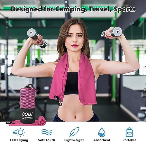 BOGI Microfiber Travel Sports Towel-Quick Dry Towel, Soft Lightweight Microfiber Camping Towel Absorbent Compact Travel Towel for Camping Gym Yoga Swimming Backpacking (L:60''x30''+16''x16''-Hpink) - Image 6