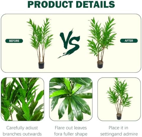 3.3FT Artificial Dracaena Plant, Faux Lucky Bamboo Tree with 6 Trunks - Image 4
