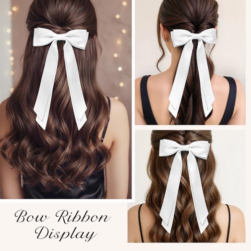 6PCS White Hair Bows, Large Ribbon Bow Hair Clips for Girls Women Cute Ponytail Holder Accessories for Toddlers Kids Teens - Image 5