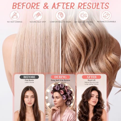 42 Pcs Hair Roller Women Blowout Look Long Hair, 5 Size, Morandi - Image 4