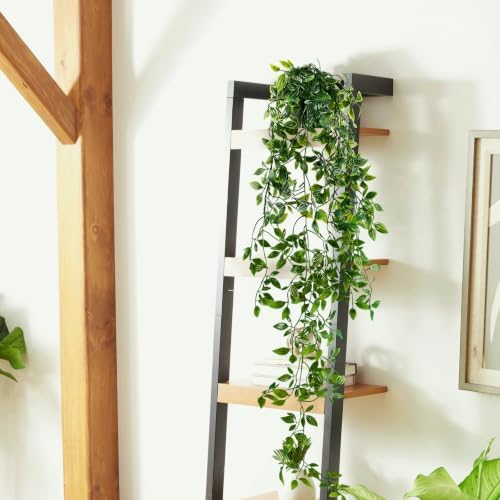 LOYWREE 2 Pack Artificial Hanging Mandala Plant with Pot Faux Plants Indoor Fake Small Potted Plant 28.7-in Long Faux Vine Shelf Decor Ideal for Indoor Outdoor Home Office Decoration (Black Pot) - Image 4