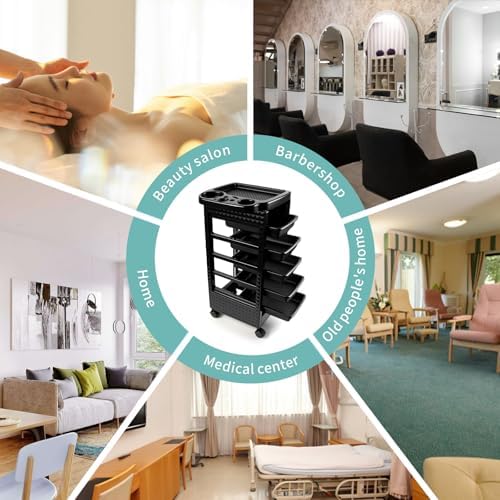 Salon Trolley Cart with 5 Drawers, Beauty Rolling Hair Rack with Worktop, Portable Salon Station for Hair Stylist, Professional Beautician’s Equipment with Wheels for Spa/Tattoo - Image 7