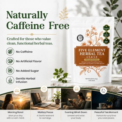 Herb Guru Herbal Tea, Five Element Ginseng & Goji, 5 Bags (50 Cups) - Image 6