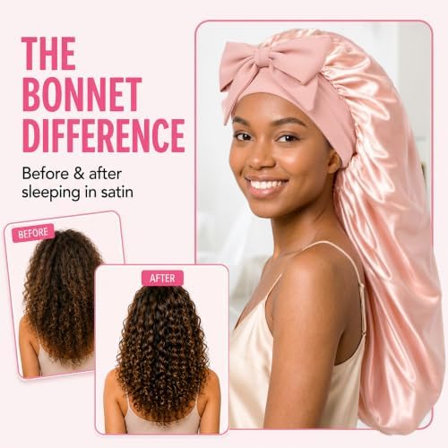 2Pcs Long Hair Bonnet for Sleeping, Satin Braid Bonnet for Women - Image 4