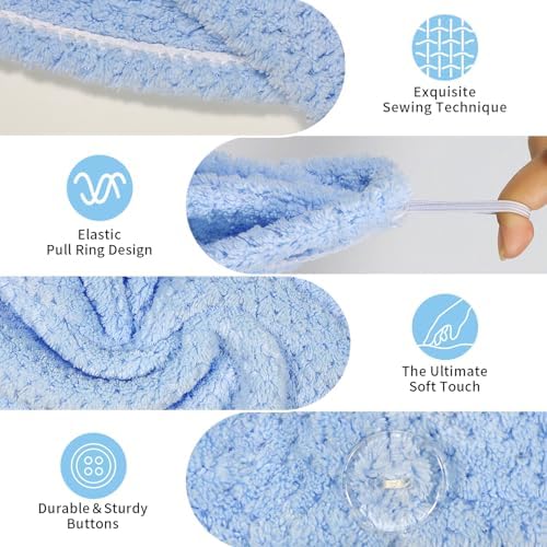 my novel things 3 Pack Microfiber Hair Towel Wrap for Women 25.4"x9.8", Super Absorbent Hair Towel Wrap, Quick Dry Hair Towels with Button for Curly Hair Anti Frizz (Blue,Green,Gray) - Image 3
