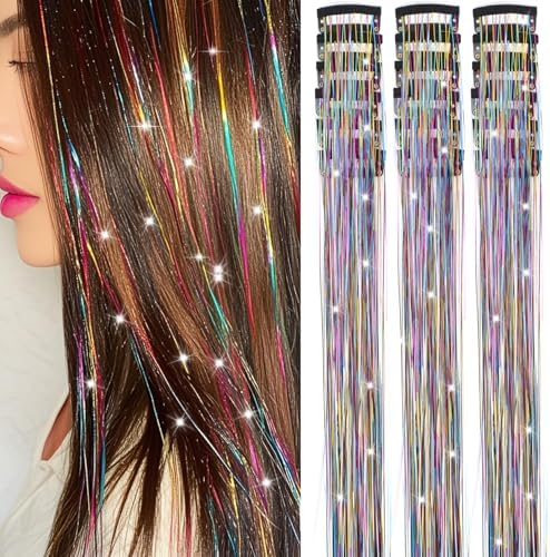 18Pcs Hair Tinsel Clip in, Tinsel Hair Extensions Rainbow Hair Tinsel Clips by Nielp