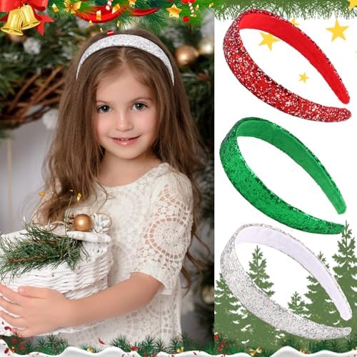 Headbands for Girls, 3 Pack Glitter Christmas Girls Headbands - Image 3