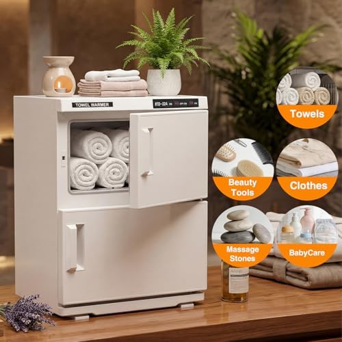 32L Hot Towel Warmer, Large Capacity Spa Towel Warmer with Double Cabinets, Professional Towel Warmer Cabinet with Clip & 2 Racks for Salon, Barber Shop, Massage, Facial - Image 4