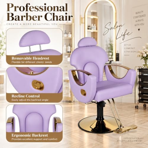 Purple Barber Chair Reclining Hydraulic Salon Styling Chairs Beauty Chair - Image 6