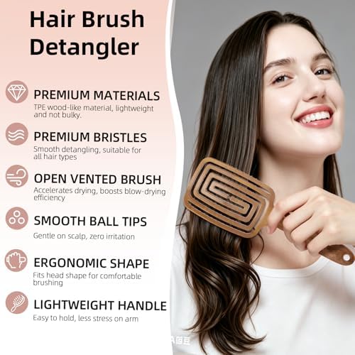 Hair Brush Detangler - Curved Vented Detangling Hair Brush for Women Men, Paddle Brush for Curly Straight Hair, Wet and Dry Styling, Faster Blow Drying - 2 Pcs - Image 2