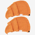 Luxury Organic Japanese Cotton Hair Drying Waffle Towel Wrap for Women | Absorbent, Quick-Dry Head Turban for Shower, Sauna, Spa | Extra Large for Long, Curly, Straight Hair With Button (Orange, 2 Pc) by KOSMU