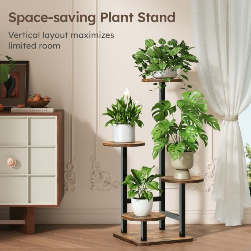 Plant Stand Indoor - 4 Tiered Indoor Plant Stand, Metal Plant Shelf Plant Holder, Ideal for Living Room, Garden, Patio, Balcony (Black Brown) - Image 3