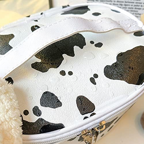 Travel Makeup Bag for Women, PU Leather Cosmetic Case, Cute Cow Printed - Image 5