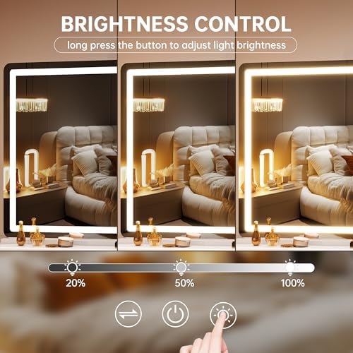 Hasipu Vanity Mirror with Lights, 55.1" x 36" LED Makeup Mirror, Lighted Makeup Mirror with Dimmable 3 Modes, Touch Screen Control Vanity Mirror Round White - Image 4