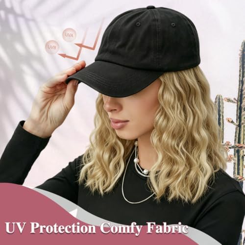 HANYUDIE Hat Wig for Women Wig Cap with Curly Hair Extensions Hat with Hair Wave Adjustable Baseball Cap Wigs - Image 4