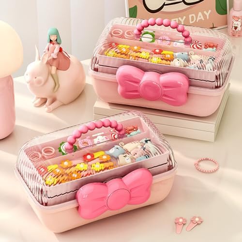 3-Layer Kids Hair Accessories Organizer with Bowknot Lock Cute Jewelry Box Headband Hair Tie Clip Organizer Box for Little Girls - Purple - Image 3