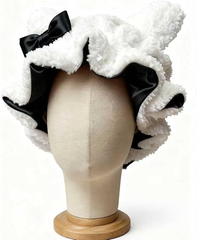 Satin Lined Sleep Bonnet for Women, Teddy Plush Hair Bonnet, Silk Wrap for Curly & Braided Hair, Anti-Frizz Night Cap - Image 2