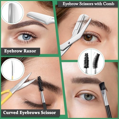 TsMADDTs Eyebrow Trimmer Kit, 8 in 1 Tweezers Set for Women with Eyebrow Trimmer Scissors, Tweezers, Razor, Brush with Travel Bag - Image 7