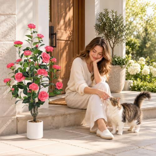 UPBUD Artificial Camellia Tree 2 Pack, 43.3" Tall Fake Camellia Plant - Image 6