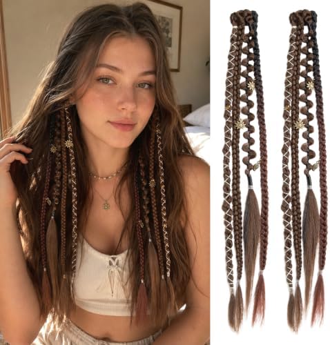 2Pcs 20" Clip in braid Hair Extensions Women (Light Brown Mix) by Unknown