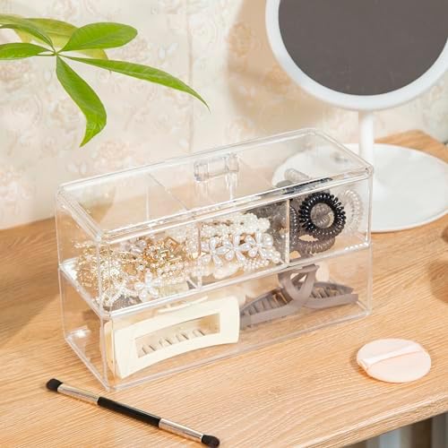 2Layer Hair Accessories Organizer for Girls, Acrylic Hair Tie Organizer for Headband, bows, Hair Clip, Cotton Swab Organization, Hair Clip Holder, Hair Organizer Storage with Lid - Image 5