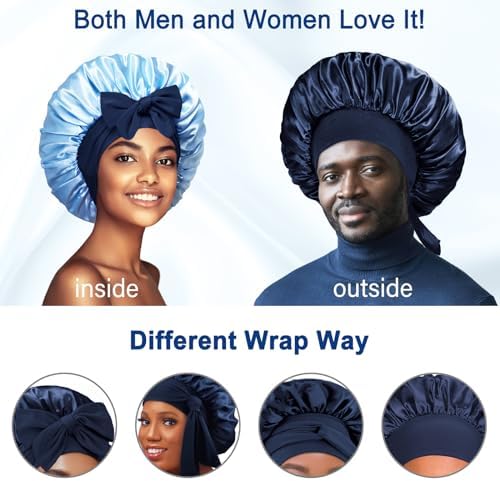 Double-Layered Silky Satin Bonnet with Tie, Large Women Sleep Cap - Image 6