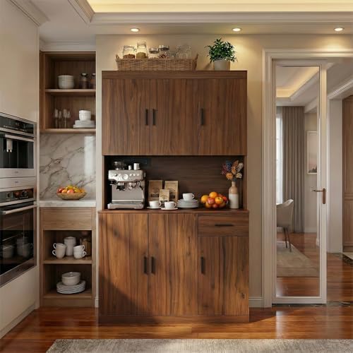 DIYART 71 Inch Rustic Brown Pantry Cabinet with Power Outlet, Heavy-Duty Freestanding Kitchen Storage Organizer with Reinforced Frame, Pantry Hutch for Kitchen, Dining Room, Living Room - Image 5