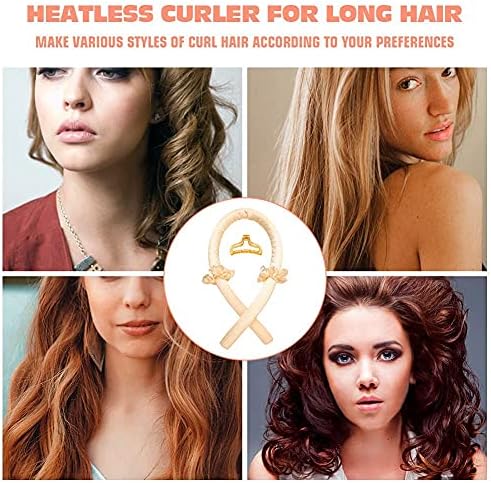 Heatless Curling Rod Headband No Heat Silk Ribbon Hair Roller Curls with Hair Claw Clip Lazy Natural Soft Wave DIY Styling Tool for Sleep in Overnight (Yellow) - Image 3