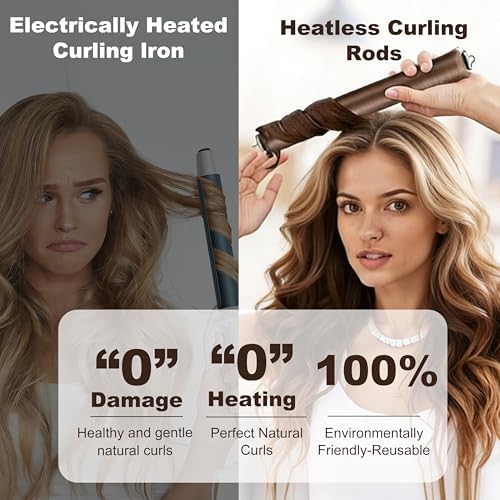 4pc Heatless Curls Overnight Hair Curlers - 4 Pcs No-Heat Curling Rod to Sleep In and Shower Cap,Velvet Hair Rollers with Satin Wrap (new packaging) - Image 7