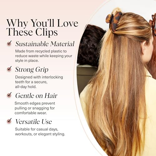 Kitsch Medium Hair Clips for Women - Black and Tort, 2pcs - Image 3