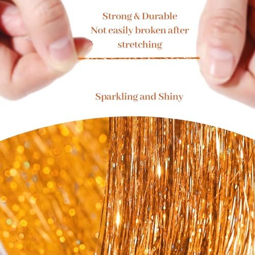 Hair Tinsel 8 Packs 1600 Strands 50 Inch Tinsel Hair Extensions Heat Resistant Glitter Sparkling Shinny Fairy Hair Accessories for Women(Copper, 50Inch) - Image 2