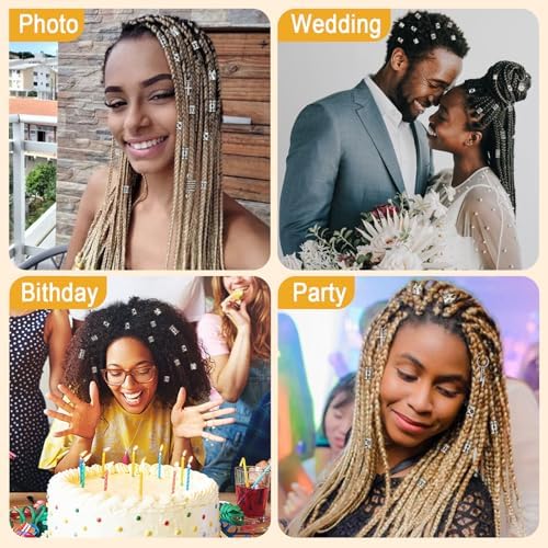 259 Pcs Hair Jewelry for Braids,Gold Hair Accessories for Women,Loc Jewelry for Hair Dreadlock Metal Hair Charms Braids Rings Cuffs Clips for Dreadlock Accessories Extensions Decorations Silver - Image 7