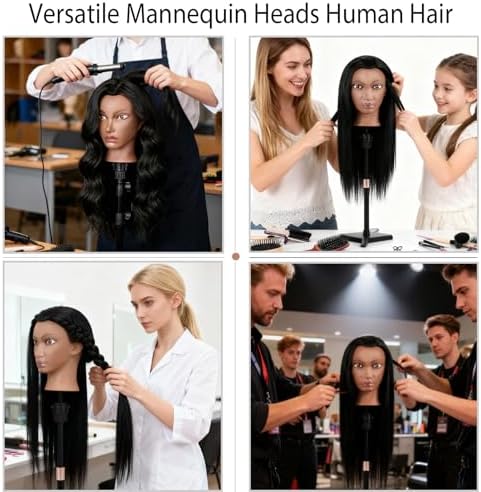 80% Real Hair Mannequin Head,TopDirect 26''Black Hairdresser Cosmetology Doll Head Styling,Manikin Heads Hairs Braiding DIY Styling with Clamp Holder and Tools Set - Image 5