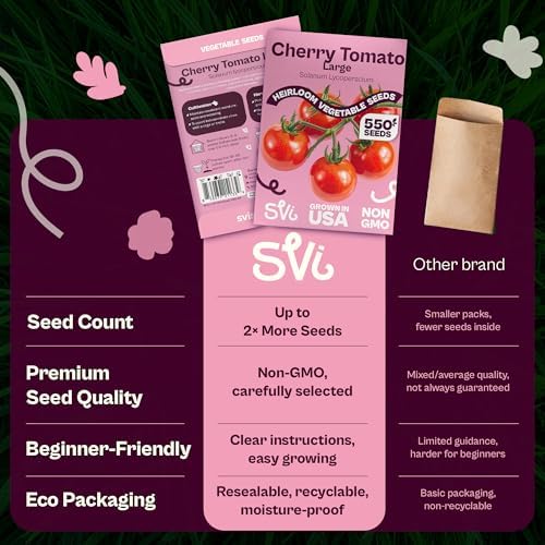 SVI 550 Large Red Cherry Tomato Seeds (Solanum lycoperscium) – Cherry Tomatoes Seed Packets, Mini Tomatoes On The Vine – Heirloom Vegetable Seeds in Home Garden, Containers, Greenhouses - Image 6
