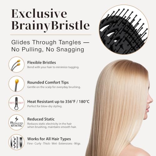 NuWay® DoubleC® Pro Professional Detangling Hair Brush – Patented Double Curve Scalp Care Brush for Gentle Detangling, Blow-Dry Styling & Wet or Dry Hair (Coal Black) - Image 4