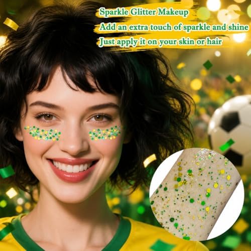 MEICOLY Gold Green Face Glitter Gel,Green and Yellow Hair Glitter Makeup for Halloween Mardi Gras Carnival Irish Festival Party,Cheer Glitter Spirit Day Body Glitter Accessories for Women - Image 7
