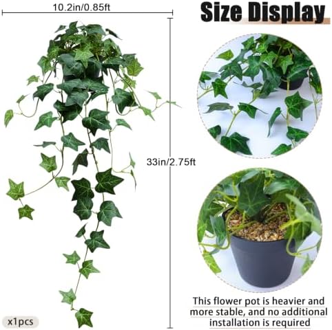 Fake English Ivy Artificial Plants with Pots - Realistic Artificial Silk Ivy Vines, Faux Plants Indoor Home Decor, Low Maintenance Hanging Plant Decoration - Image 5
