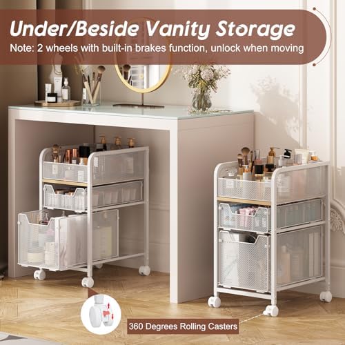 Hongtamoya Rolling Makeup Cart Organizer with 2 Drawers, Under Desk Storage - Image 3