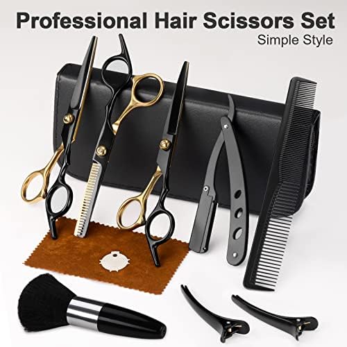 11-Piece Hair Cutting Scissors Kit, Straight & Thinning Shears, Black Gold - Image 2