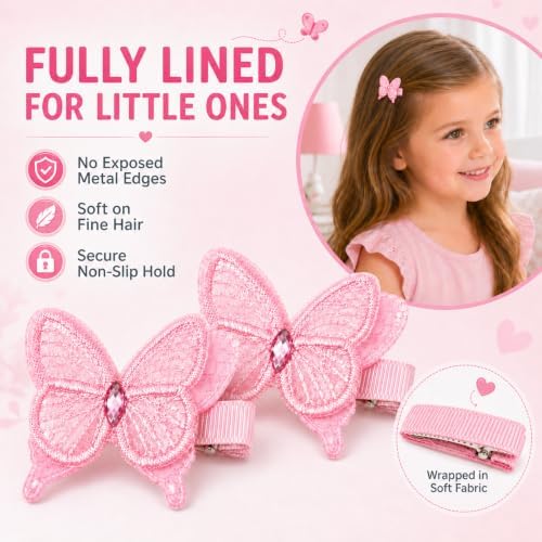 2 Pcs Butterfly Hair Clips for Girls, Fully Lined, Pink - Image 7