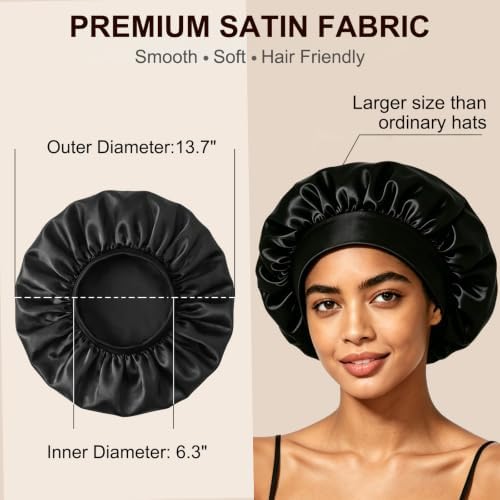 4 Pack Large Satin Bonnet for Sleeping Women ,Hair Bonnet for Long Braids - Image 3